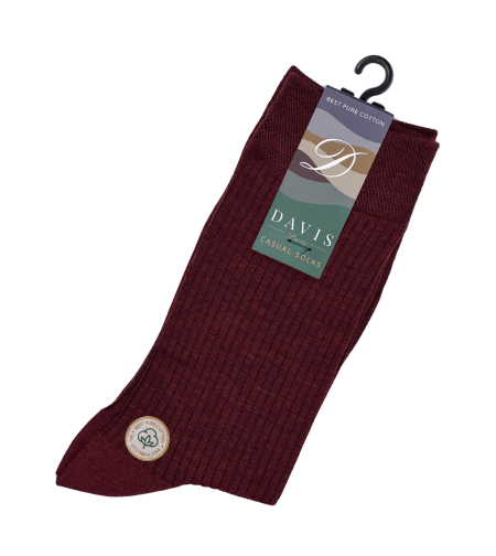 גרב כותנה איכותית בדיגום ריבס בצבע בורדו, דגם 138.