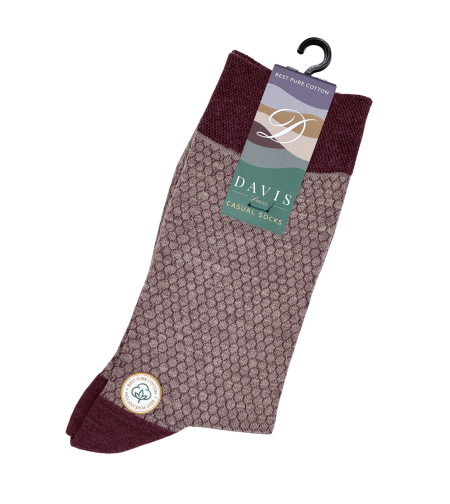 גרב כותנה איכותית בדיגום כוורת עדין בצבעים אפור וסגול, דגם 117.