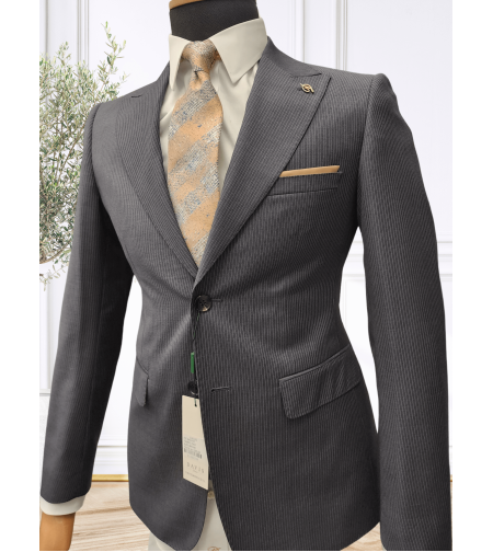 חליפת גברים SKINNY FIT – אפור פסים צר