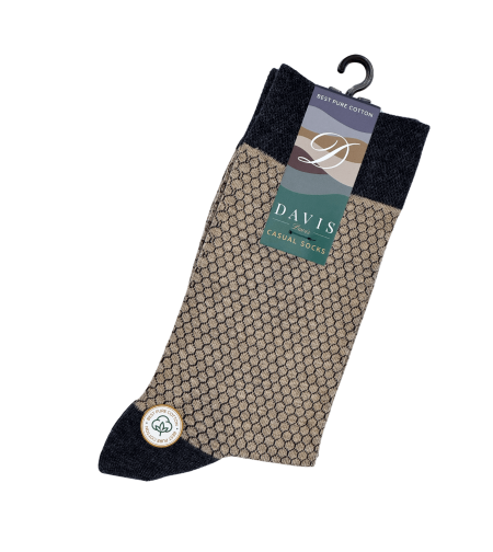 גרב כותנה איכותית בדיגום כוורת עדין בצבעים זהב כחול , דגם 413