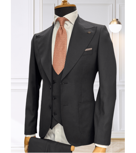 חליפת גברים SKINNY FIT – שחור חלק עם כיסים חיצוניים