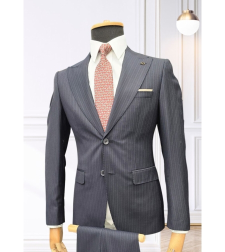 חליפת גברים SKINNY FIT – כחול פסים | 70% צמר, 30% פוליאסטר