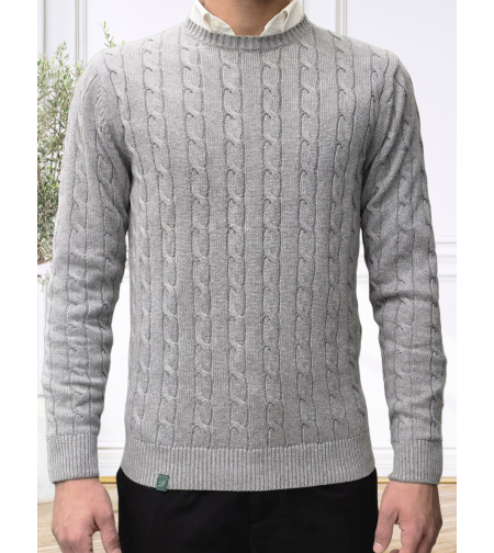 סריג כותנה דגם 610 – דוגמת צמות קלאסי - אפור בהיר