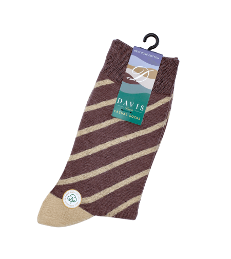 גרב כותנה איכותית בדיגום פסים אלכסון בצבעים סגול וזהב, דגם 401.