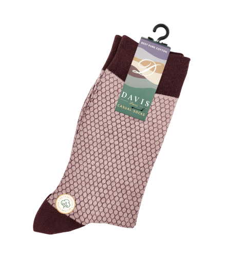 גרב כותנה איכותית בדיגום כוורת עדין בצבעים סגול בהיר ובורדו, דגם 118.