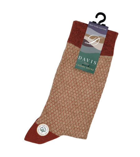 גרב כותנה איכותית בדיגום כוורת עדין בצבעים כתום וזהב, דגם 120.