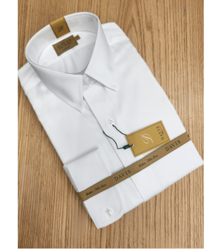 חולצת סאטן לבנה | צווארון אמריקאי | DAVIS | SLIM FIT |  ללא גיהוץ | סדרת GOLD LABEL