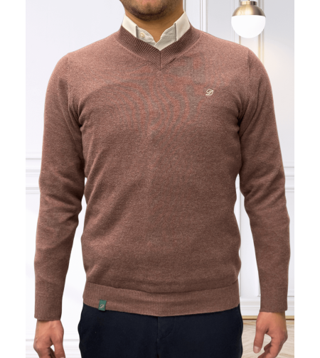 סריג כותנה וי דגם 607 – קלאסי קליל ונעים - חום ורוד