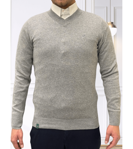 סריג כותנה וי דגם 610 – קלאסי קליל ונעים - אפור בהיר