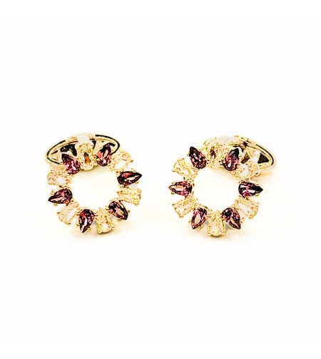 חפת זהב טיפות שיבוץ אבנים סגול צהוב בהיר דגם 130