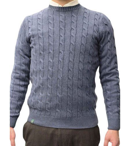 סריג כותנה דגם 606 – דוגמת צמות קלאסי - כחול ג'ינס