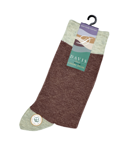 גרב כותנה איכותית בדיגום מעויינים עדין בצבעים חום סגול וירוק בהיר, דגם 411.