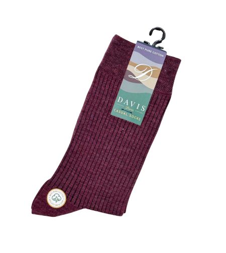 גרב כותנה איכותית בדיגום ריבס סגול חציל , דגם 132.