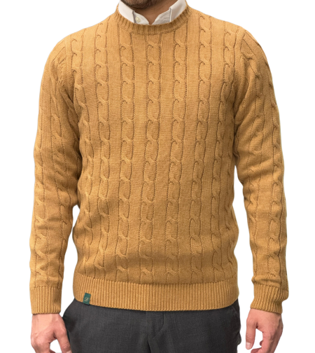 סריג כותנה דגם 602 – דוגמת צמות קלאסי - חרדל