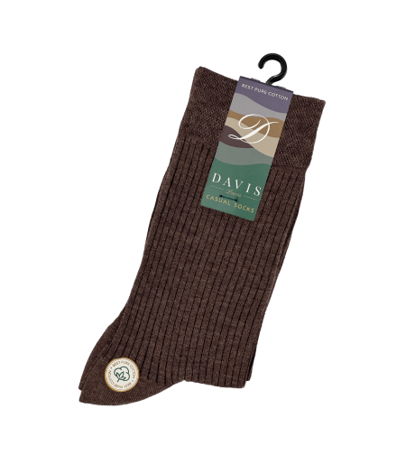 גרב כותנה איכותית בדיגום ריבס בצבע חום כהה, דגם 140.