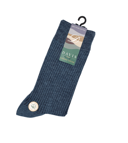 גרב כותנה איכותית בדיגום ריבס תכלת כהה, דגם 133.