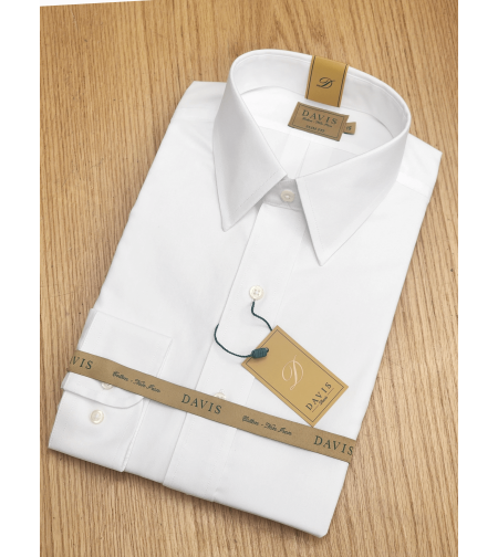 חולצת גברים לבנה – DAVIS | SLIM FIT | צווארון אמריקאי | בלי כיס | סדרת GOLD LABEL