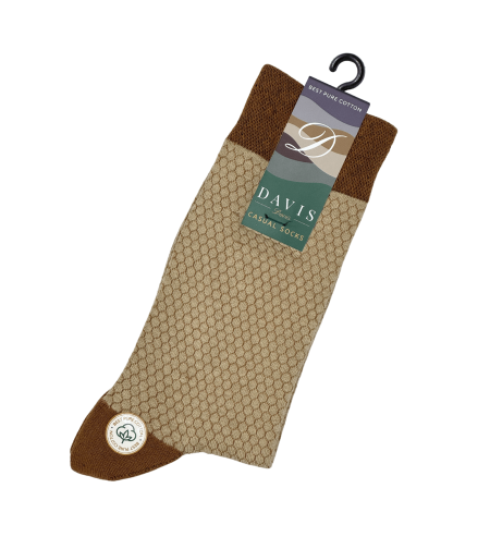 גרב כותנה איכותית בדיגום כוורת עדין בצבעים חום וזהב, דגם 416.