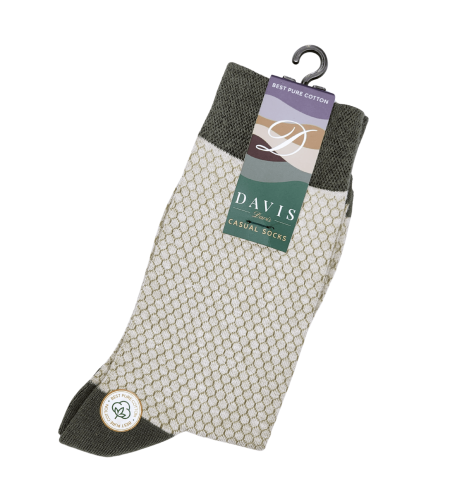 גרב כותנה איכותית בדיגום כוורת עדין בצבעים ירוק בהיר, דגם 415.