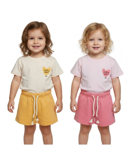 חליפה קיץ מדוגמת 12-24M תינוקות בנות (כתום/ורוד)