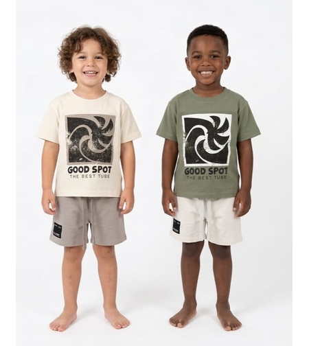 חליפה קיץ מדוגמת 2-8 בנים (ירוק/צהוב)