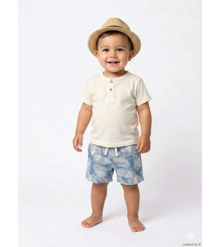 חליפה DELTA קיץ 3-24M תינוקות בנים לבן מכנס מדוגם