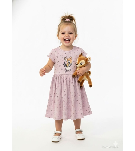 שמלה בד ריב DELTA קיץ 2-10 בנות במבי ורוד