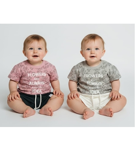 חליפה קיץ מדוגמת 12-24M תינוקות בנות (אפור/ורוד)