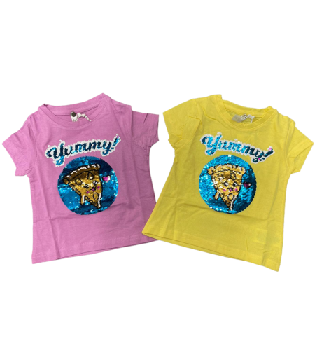 חולצה קיץ פייטים מדוגמת (צהוב/ורוד/כחול/סגול) 2-8 בנות