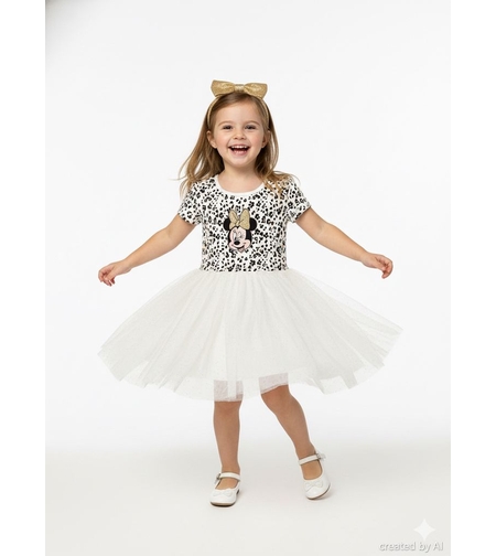 שמלה שילוב טול DELTA קיץ 2-8 בנות מיני מאוס לבן