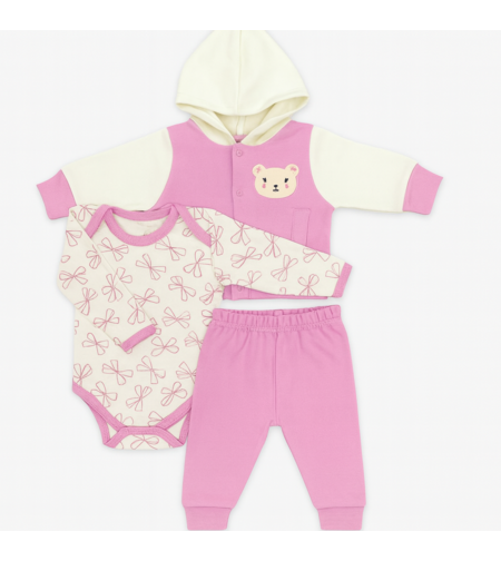 סט חליפה 3 חלקים 0-24M תינוקות בנות (ורוד)
