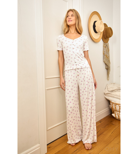 פיג'מה מכופתרת מכנס ארוך S-XXL נשים