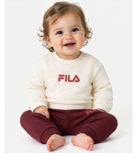 חליפה פוטר FILA מדוגמת 0-6M תינוקות בנות (שמנת)