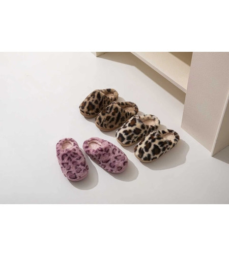 נעלי בית פרווה מנומר 30-35 בנות (אופוויט/חום/ורוד)