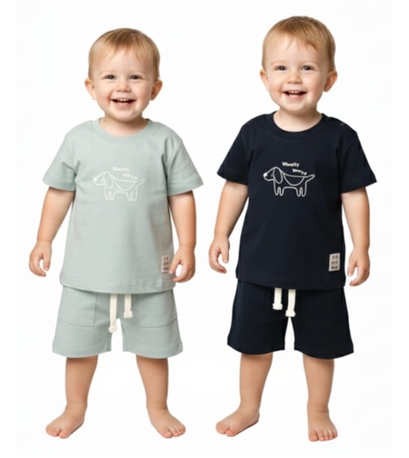 חליפה קיץ מדוגמת 6-24M תינוקות בנים (תכלת/כחול)