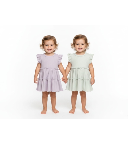 שמלה קיץ בד ריב 6-24M תינוקות בנות (סגול/ירוק)