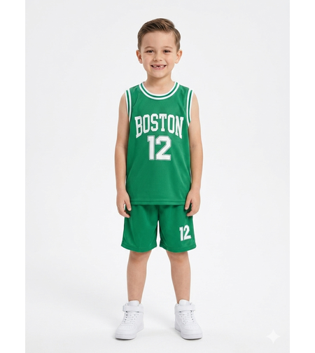 חליפה כדורסל מדוגמת 4-14 בנים (ירוק)