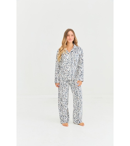 פיג'מה מעבר מכופתרת INTIMA נשים S-XXL לבן מנומר