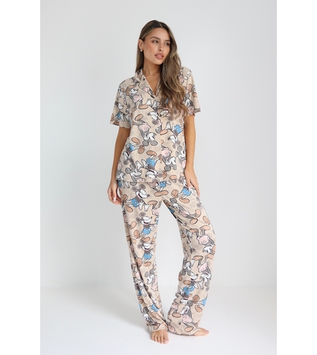 פיג'מה DELTA שרוול קצר מכנס ארוך מכופתרת S-XL נשים מיקי מאוס