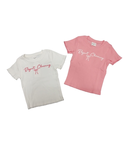 חולצה קיץ בד ריב מדוגמת 2-14 בנות (ורוד/לבן)