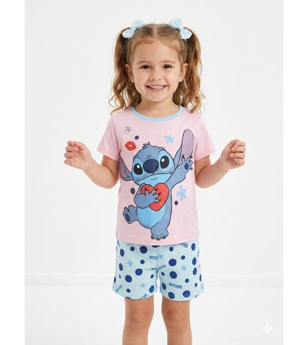 פיג'מה דיסני קיץ 2-10 בנות סטיץ' ורוד