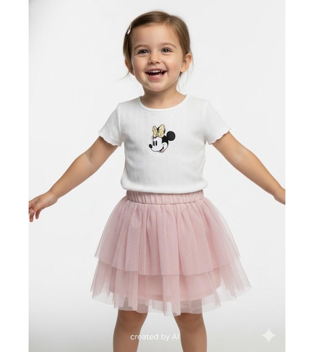 חליפה חצאית טול DELTA קיץ 2-8 בנות מיני מאוס לבן