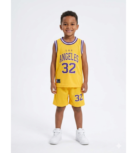 חליפה כדורסל מדוגמת 4-14 בנים (צהוב)