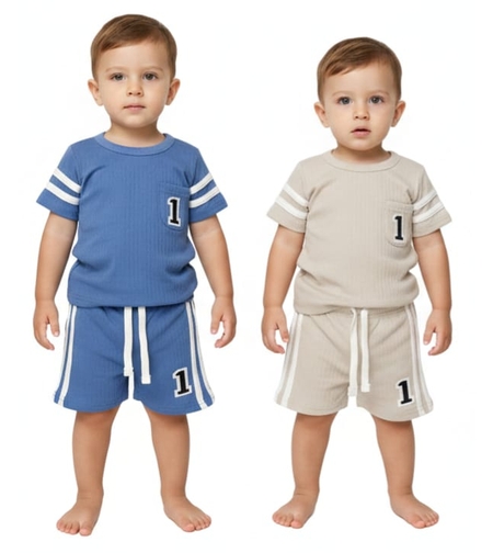 חליפה קיץ מדוגמת בד ריב 6-24M בנים (כחול/אופוויט)