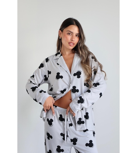 פיג'מה מעבר מכופתרת DELTA נשים S-XL מיקי מאוס אפור