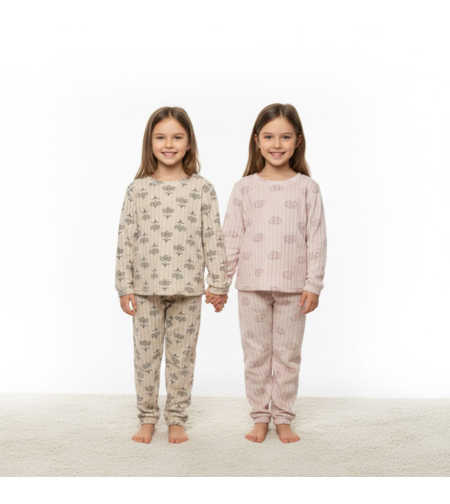 פיג'מה פלאפי מדוגמת 4-14 בנות (תכלת/לבן/ורוד/אופוויט)