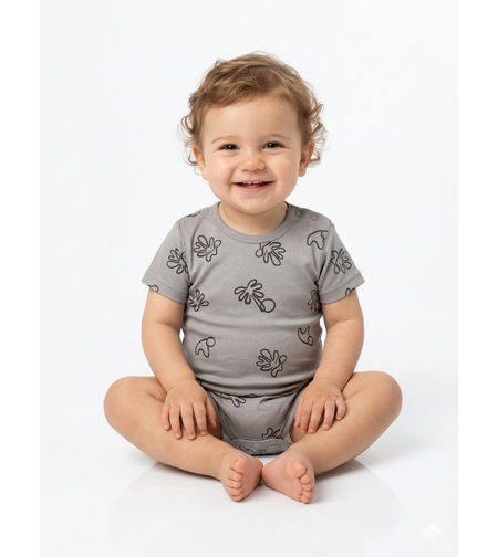 בגד גוף קיץ מדוגם 3-24M תינוקות בנים (ירוק/אפור/אופוויט)