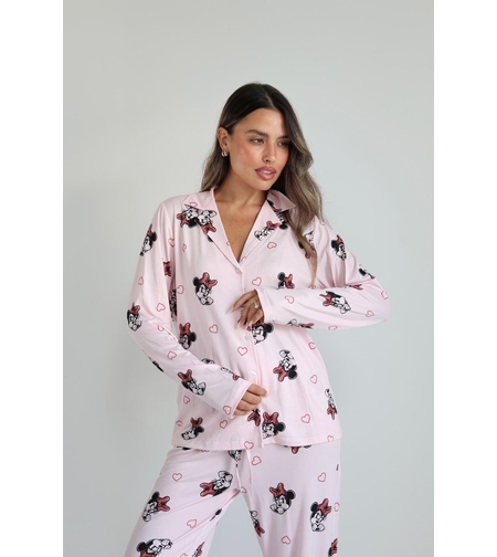 פיג'מה מעבר מכופתרת DELTA נשים S-XL מיני מאוס ורוד