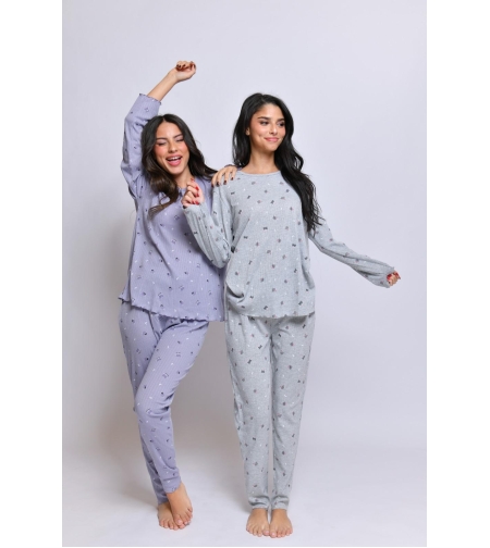 פיג'מה LAMBADA ג'קארד מדוגמת S-XL נשים (ורוד/סגול/אפור/אופוויט)