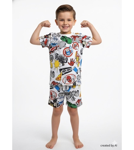 פיג'מה DELTA קיץ 2-10 בנים מארוול לבן